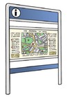 Ein Comicbild. Es zeigt eine Infotafel wie man sie in Gemeinden oder Stdten vorfindet.