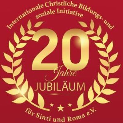 Logo des 20-jährigen Jubiläums der internationalen christlichen Bildungs- und soziale Initiative für Sinti und Roma e.V.